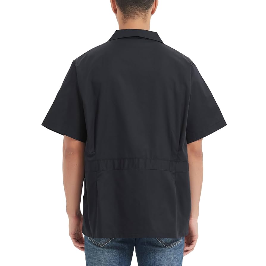TopTie Men's Zip Front Smock Short-Sleeve Zippered Work